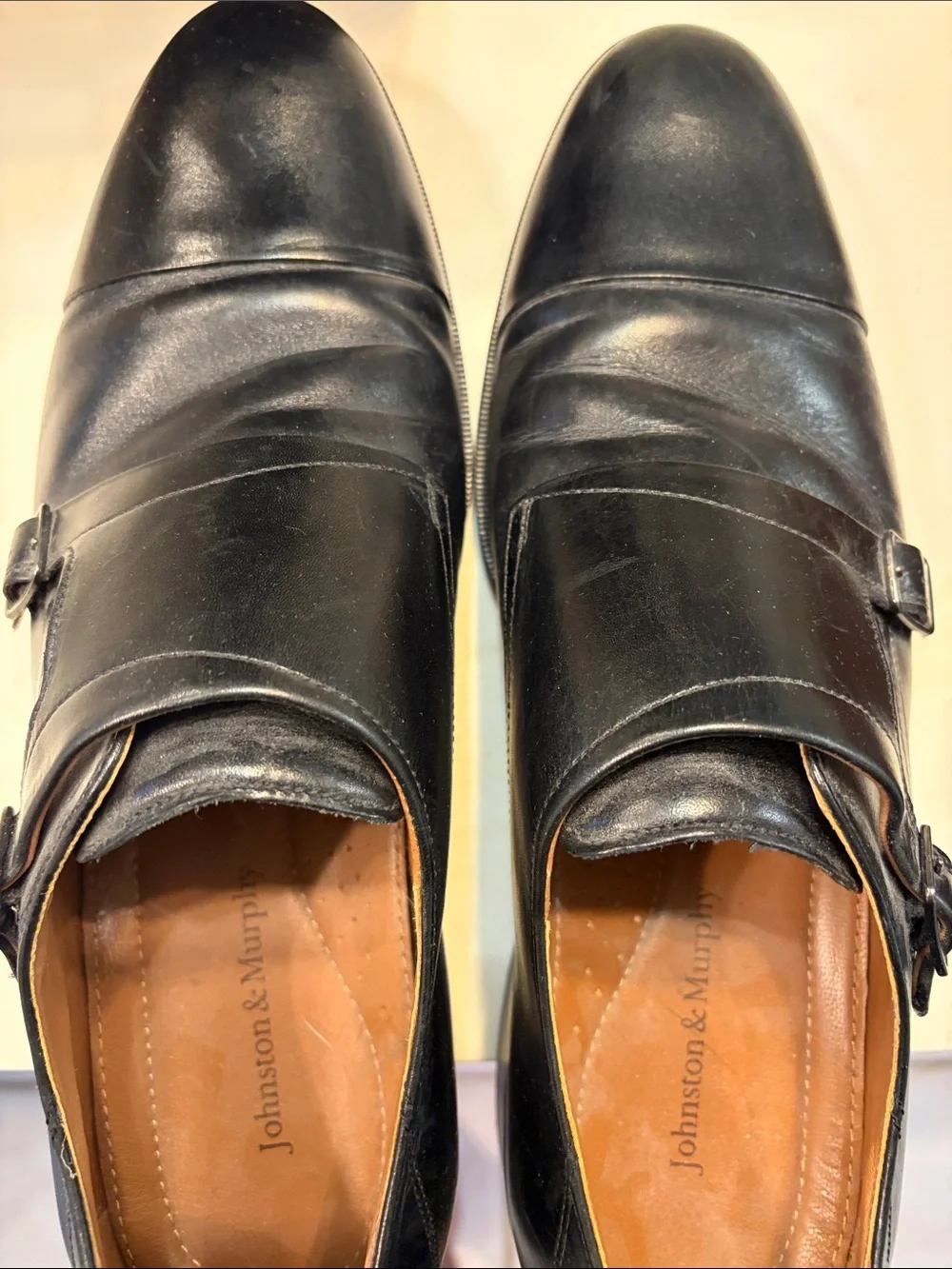 Johnston & Murphy Black Leather Double Monk Strap Oxfords